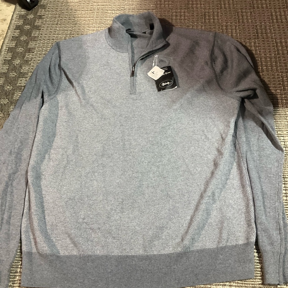 Barneys New York Gray Zip Up Sweater with Mock Neck